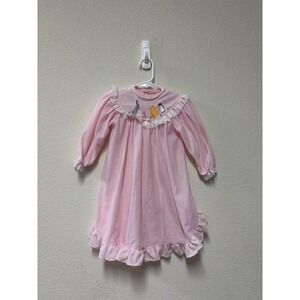 Vintage 80s Disney Winnie the Pooh Pink Striped Embroidered Nightgown Kids Dress